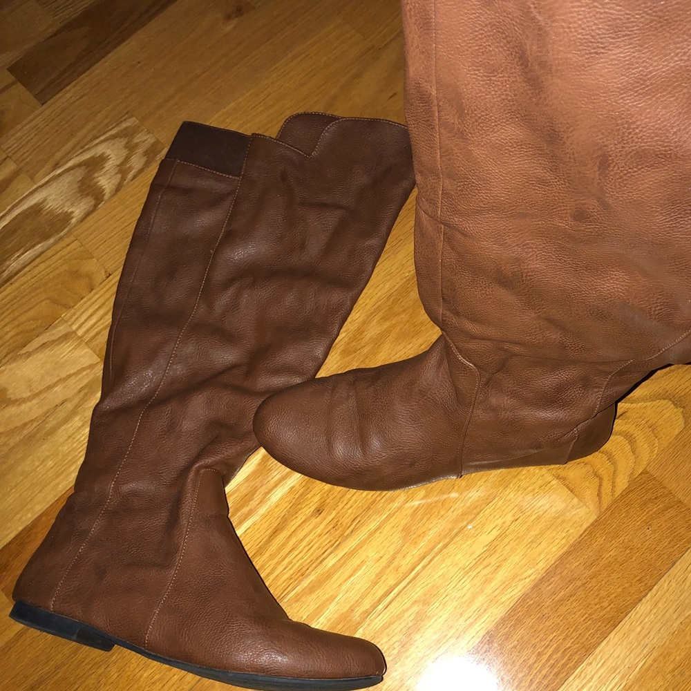 Fergalicious wife calf over knee camel boot